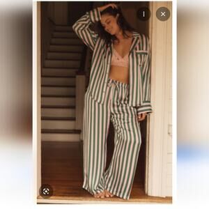 AnthropologieThe LyreBird Silky Pajama Blue and Green Sz Small